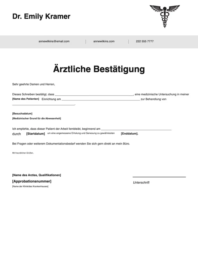 Vorlage für ärztliches Attest