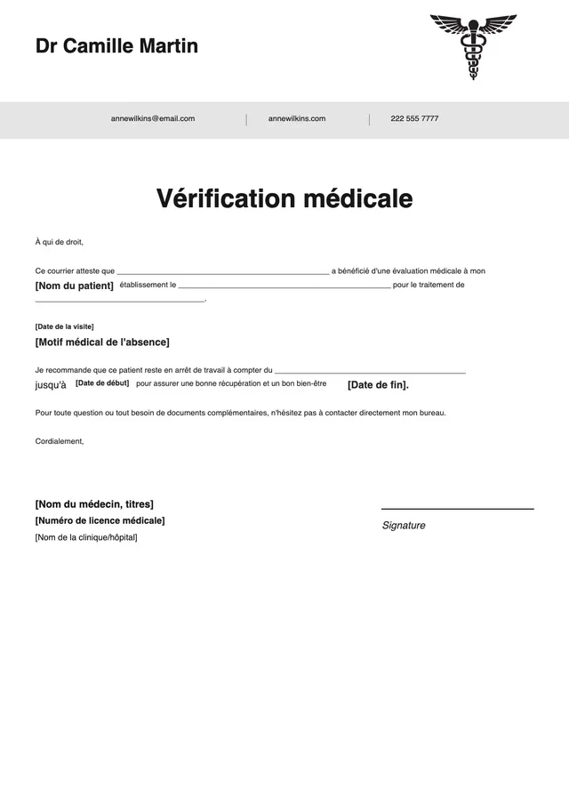 Modèle de certificat médical