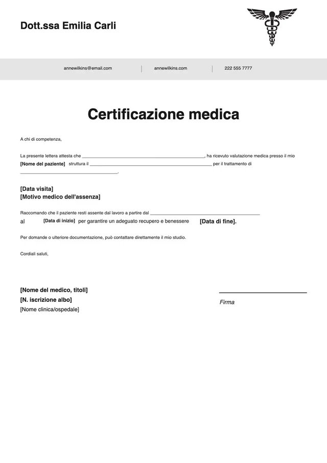 Modello di certificato medico