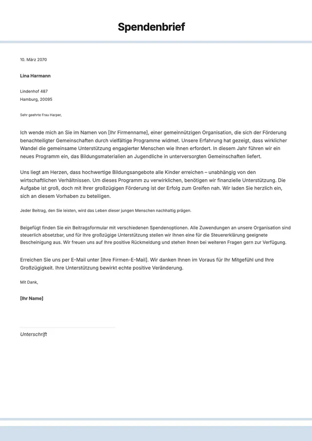 Vorlage für Spendenbrief
