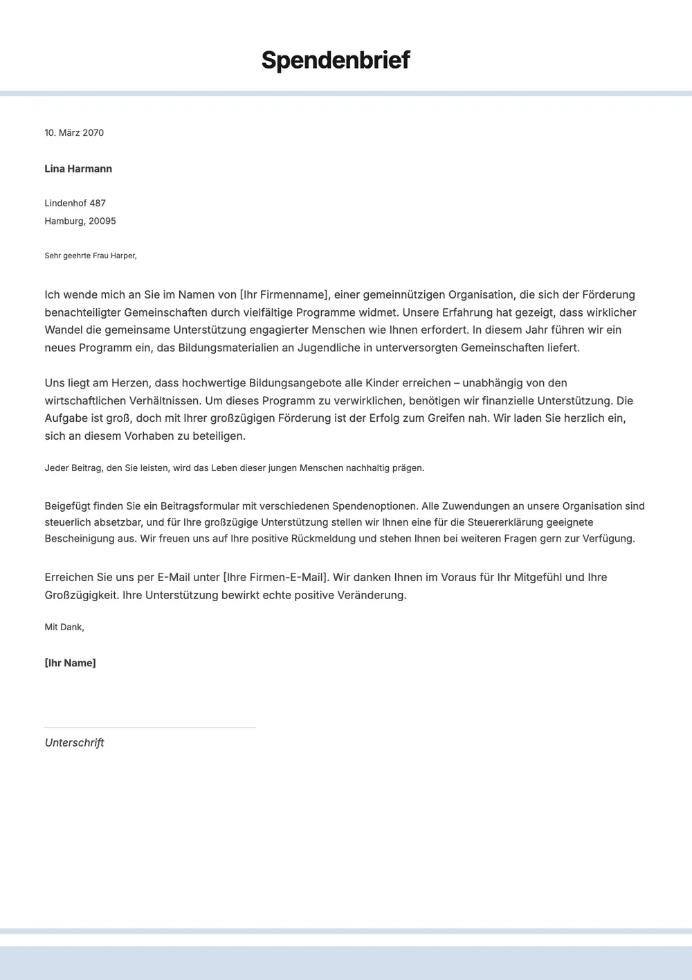 Vorlage für Spendenbrief