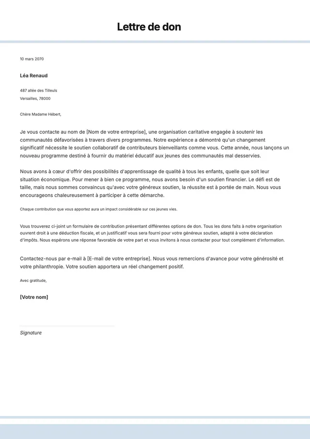 Modèle de lettre de demande de don