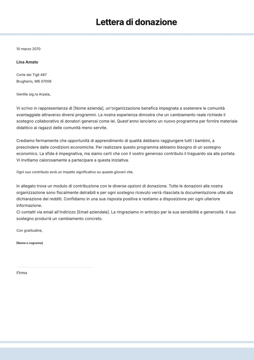 Modello di lettera di donazione