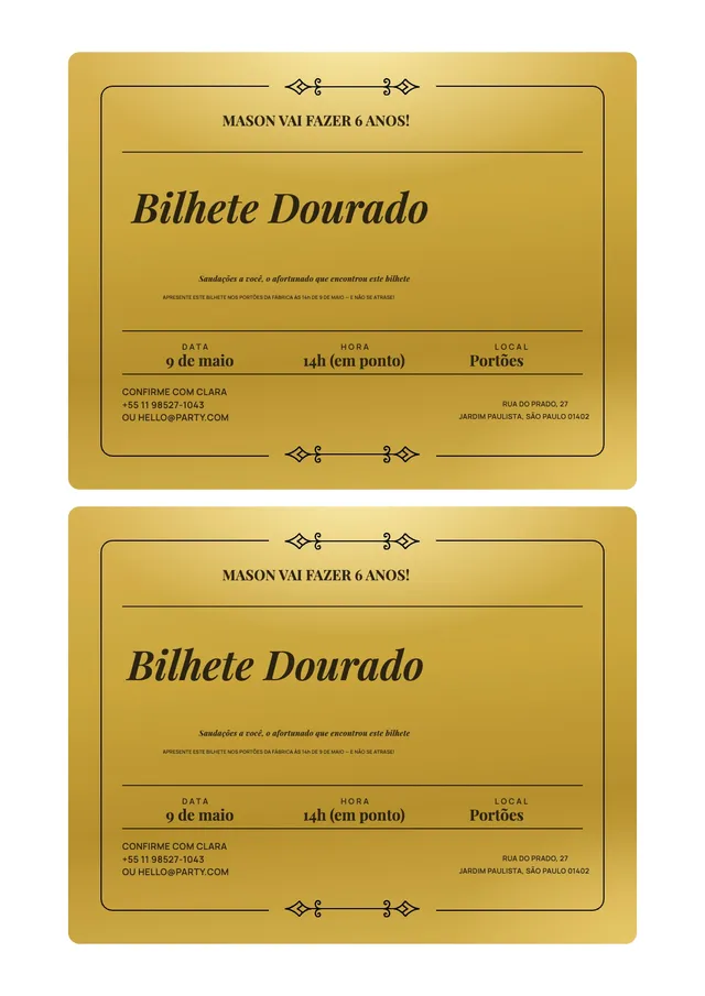 Modelo de ingresso dourado elegante