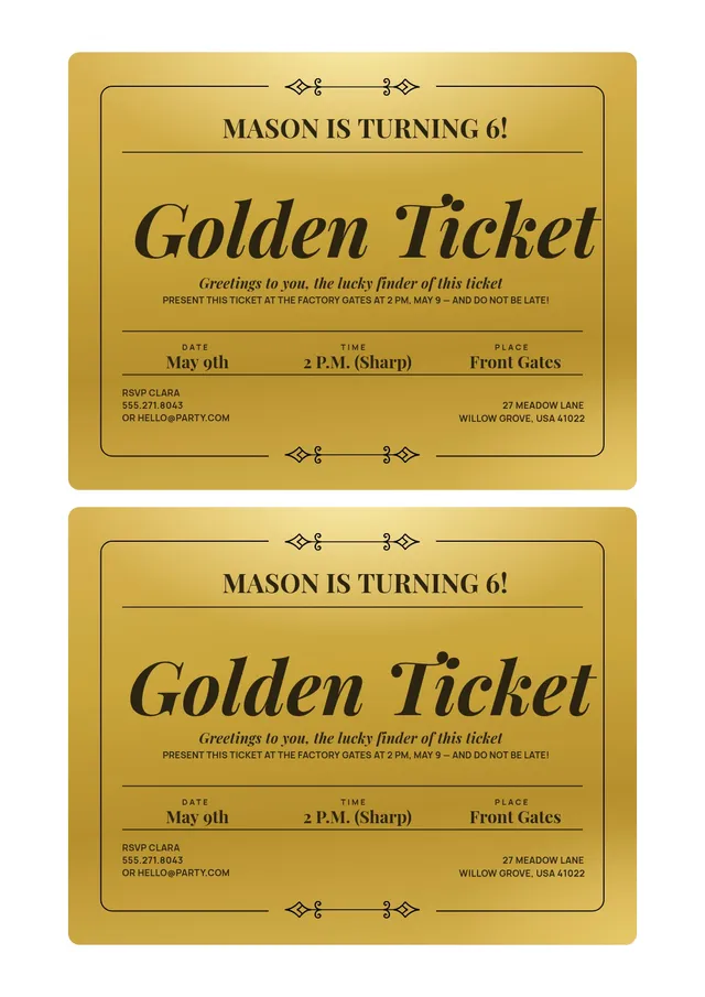 elegant golden ticket template