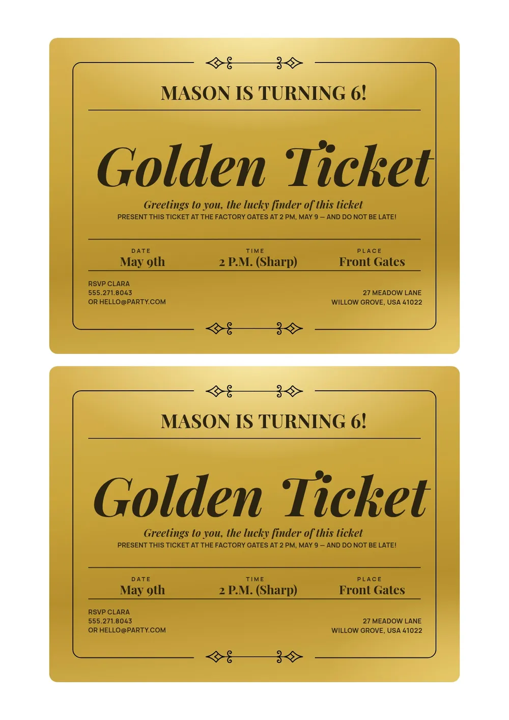 elegant golden ticket template