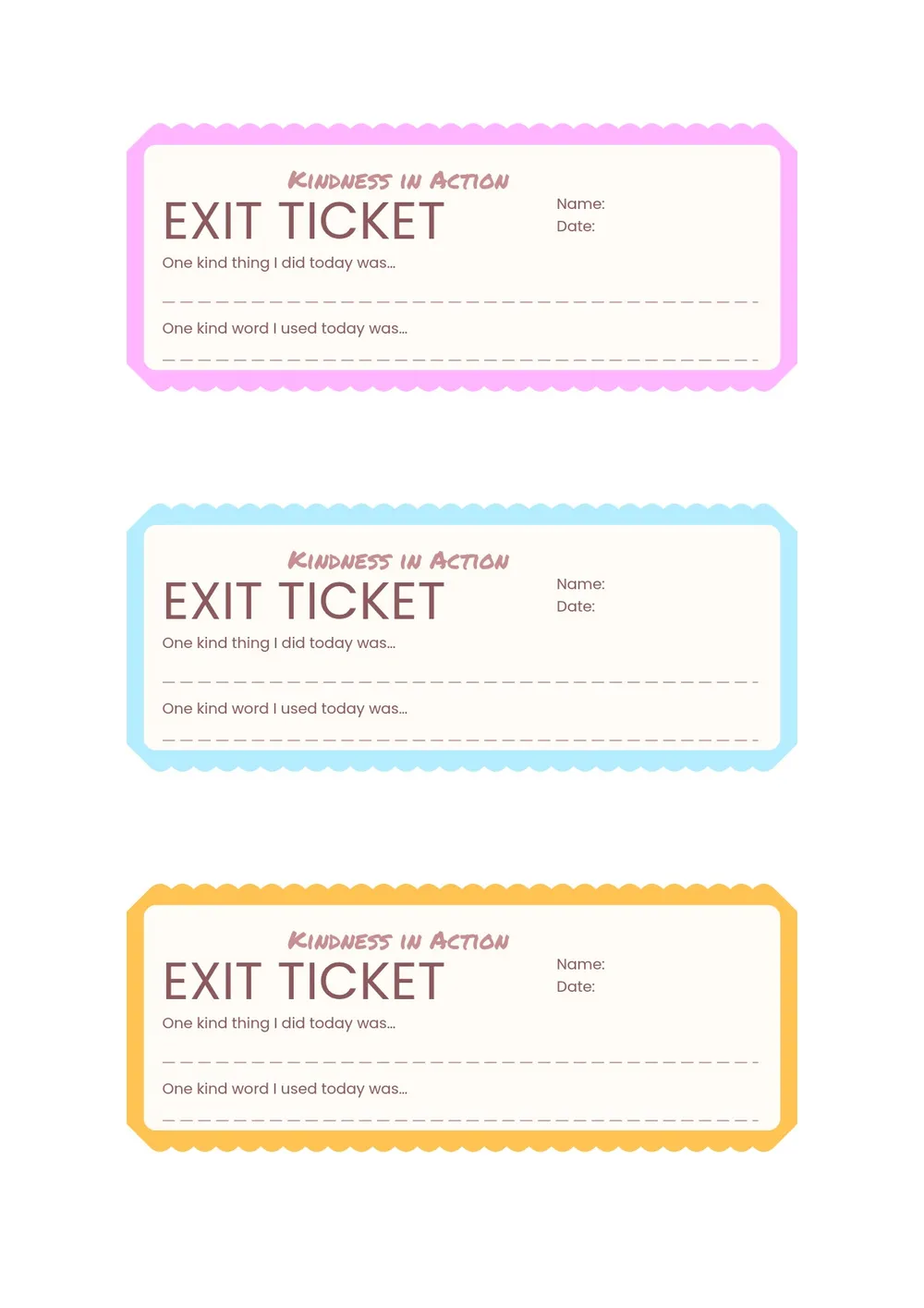 elementary exit ticket template