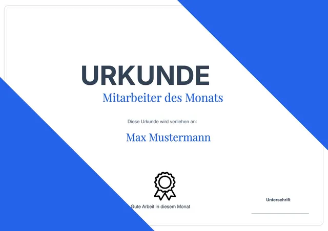 Urkunde Mitarbeiter des Monats