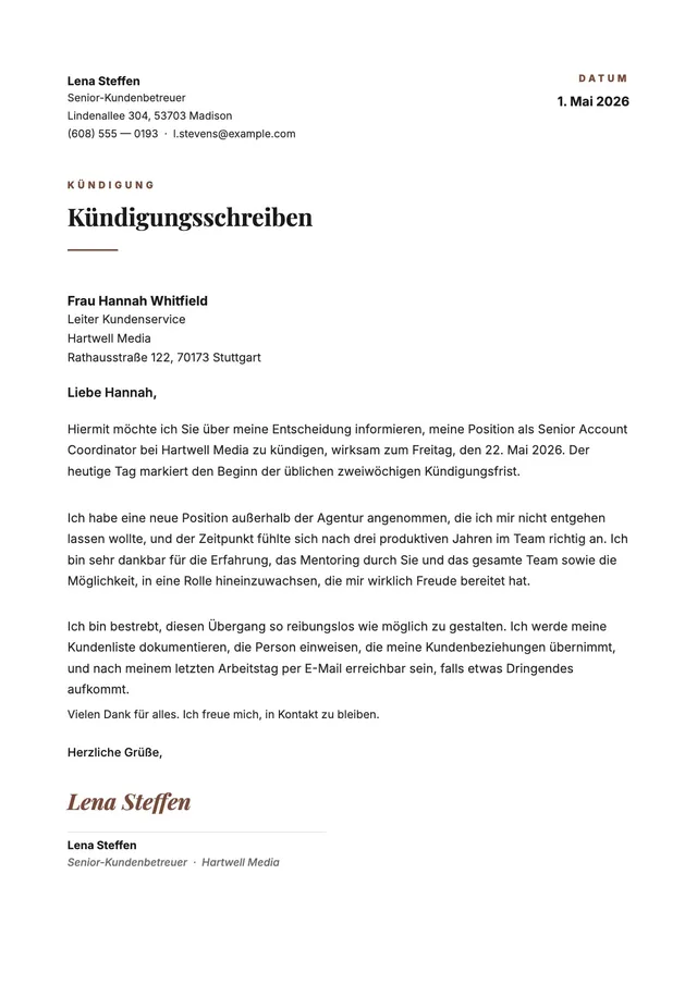 Kündigungsschreiben für Mitarbeiter
