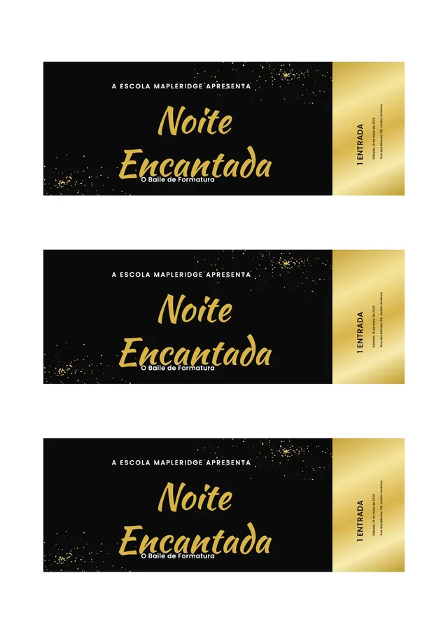 Modelo de ingresso dourado encantado