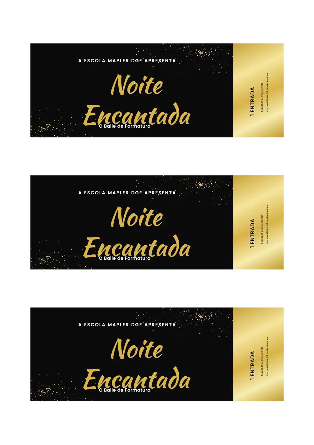 Modelo de ingresso dourado encantado