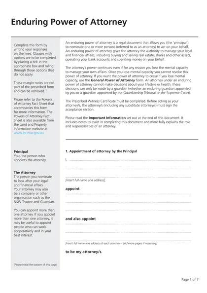 enduring power of attorney nsw form