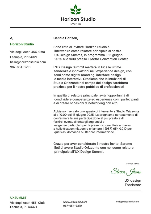 Carta intestata per inviti a eventi