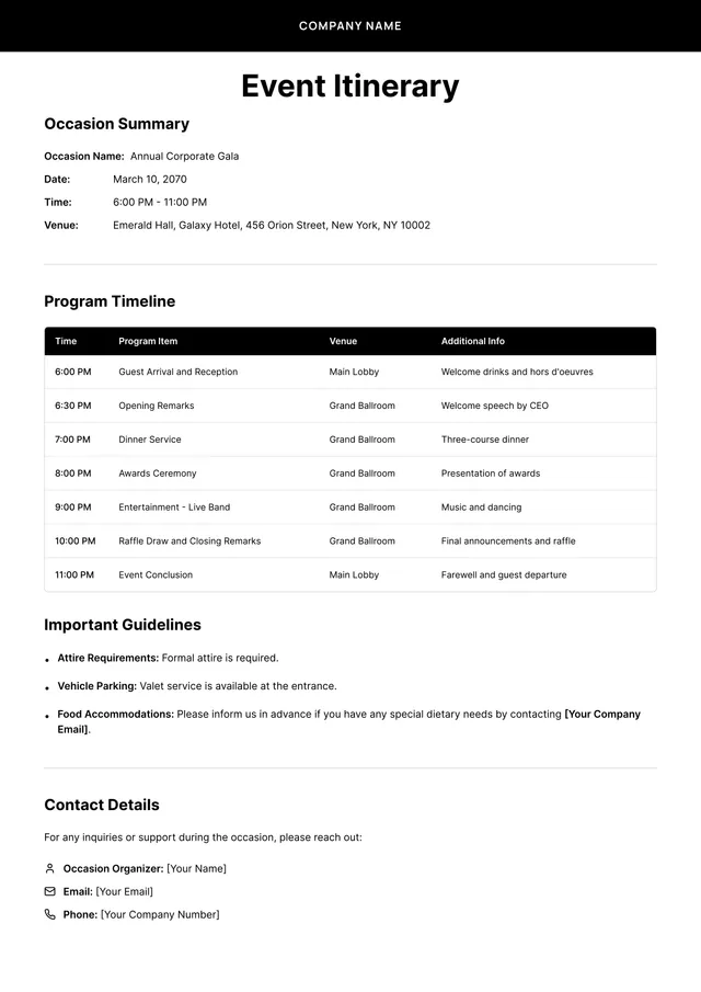 event-itinerary form