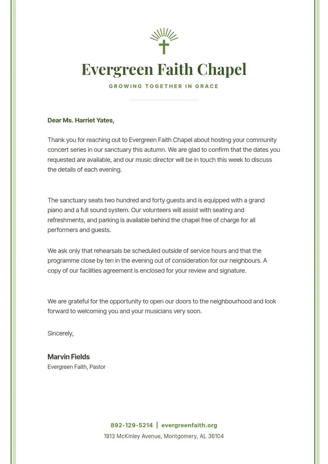 evergreen church letterhead template
