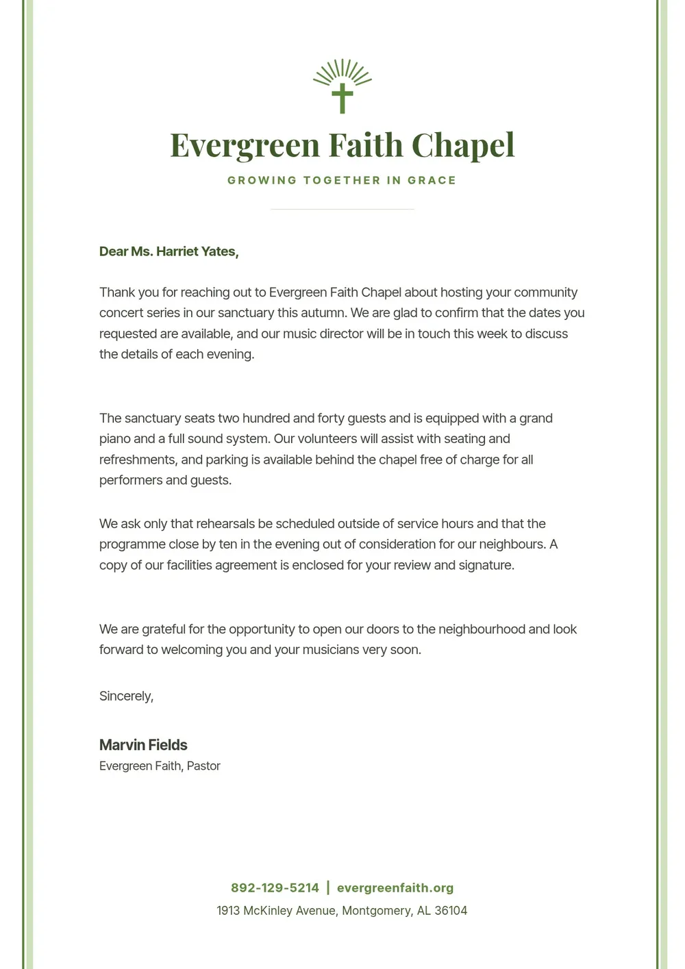 evergreen church letterhead template