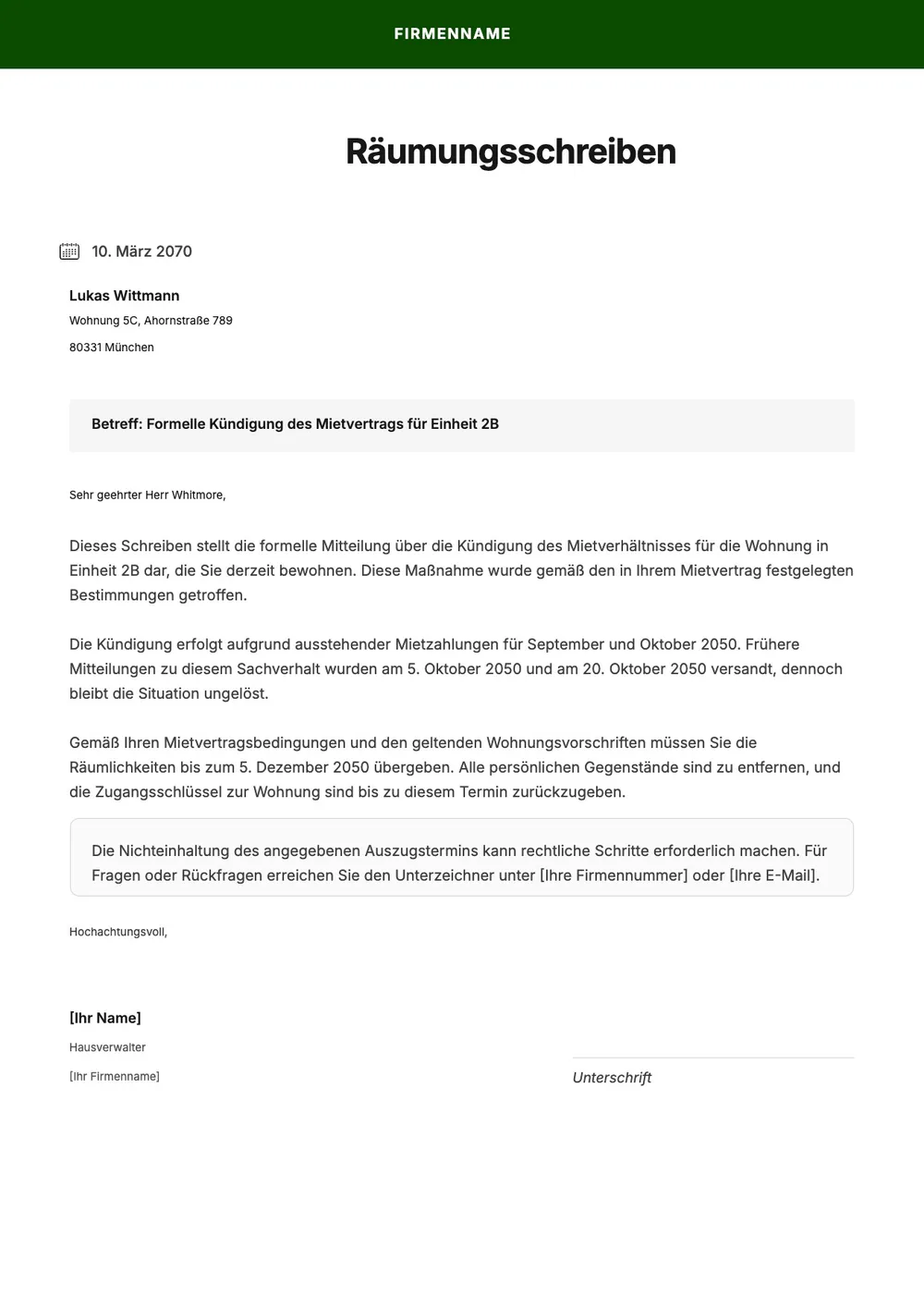 Vorlage für Mietkündigung