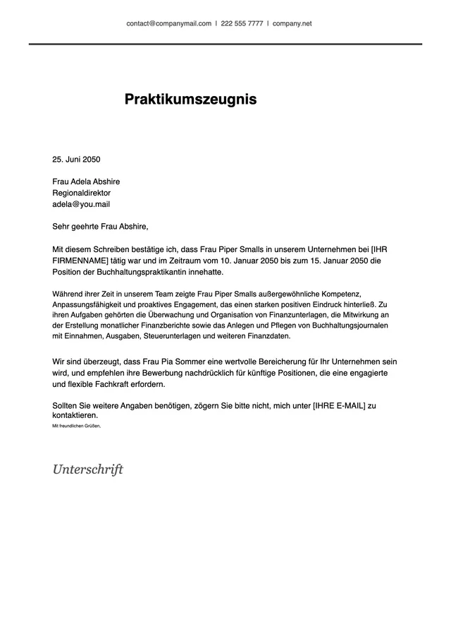 Vorlage für Arbeitszeugnis