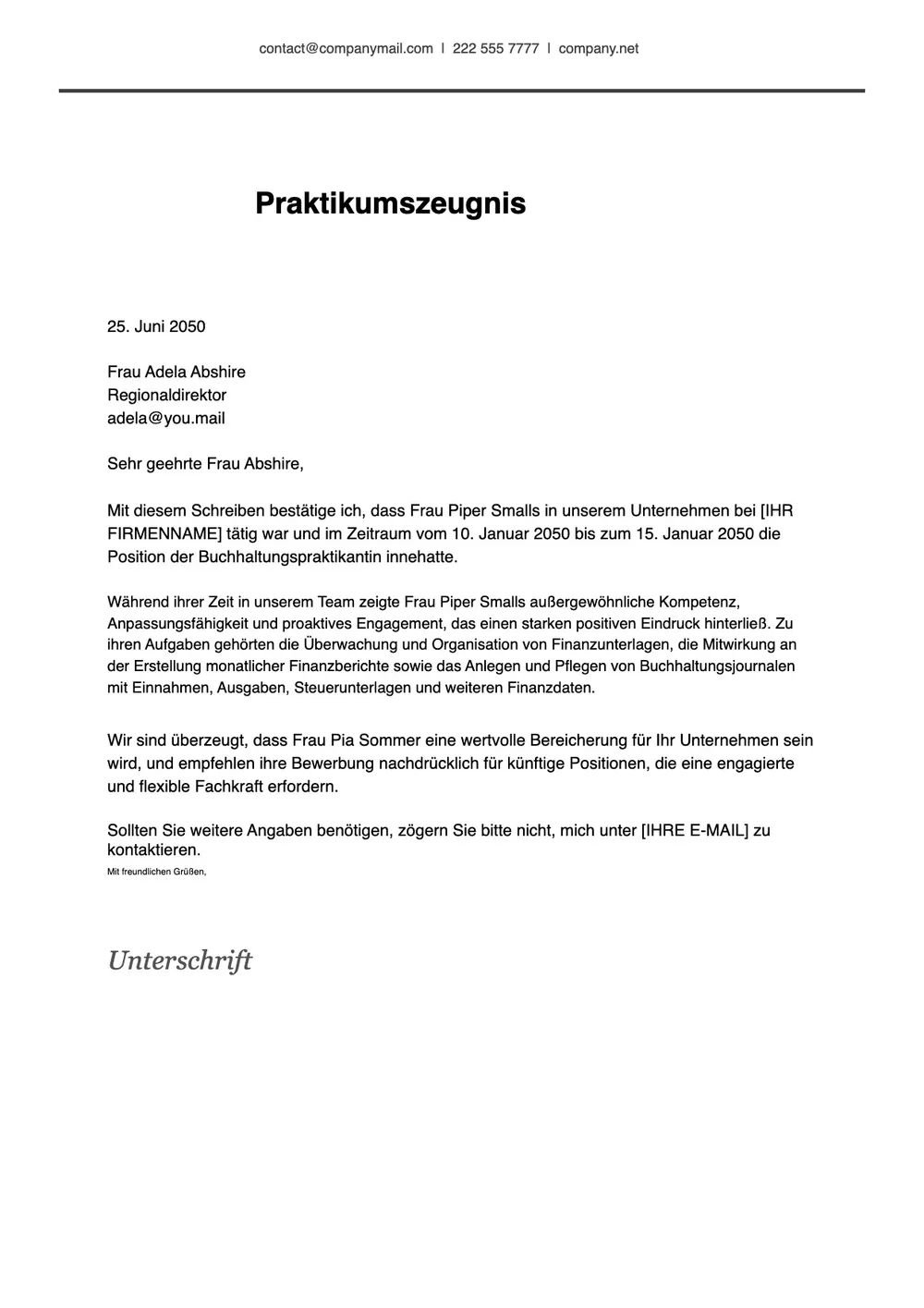 Vorlage für Arbeitszeugnis