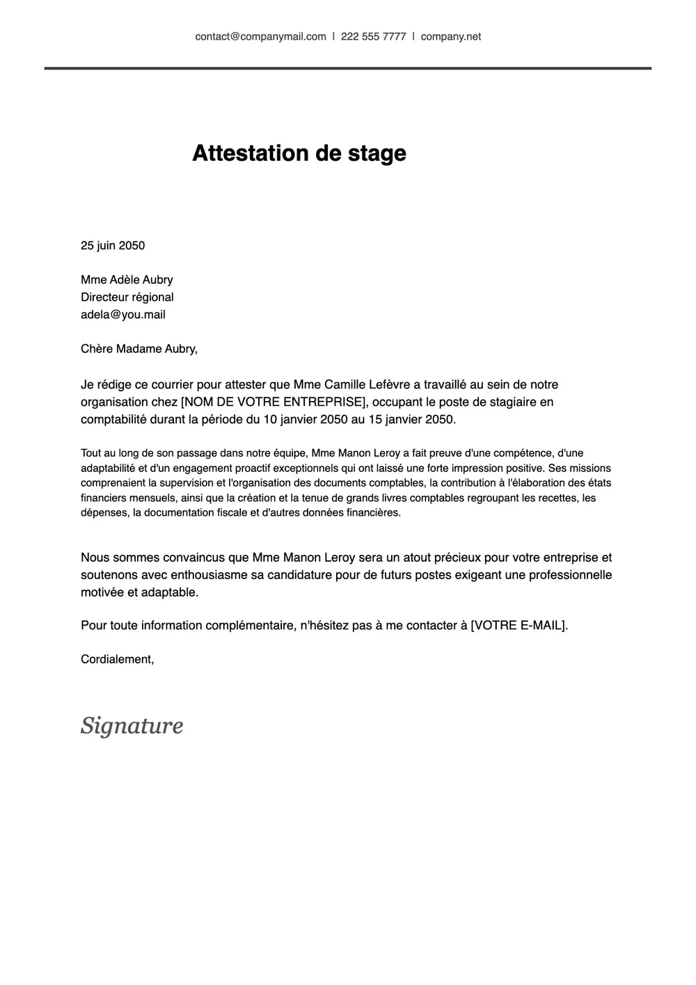 Modèle d'attestation d'expérience professionnelle