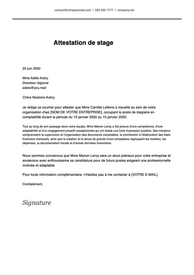 Modèle d'attestation d'expérience professionnelle