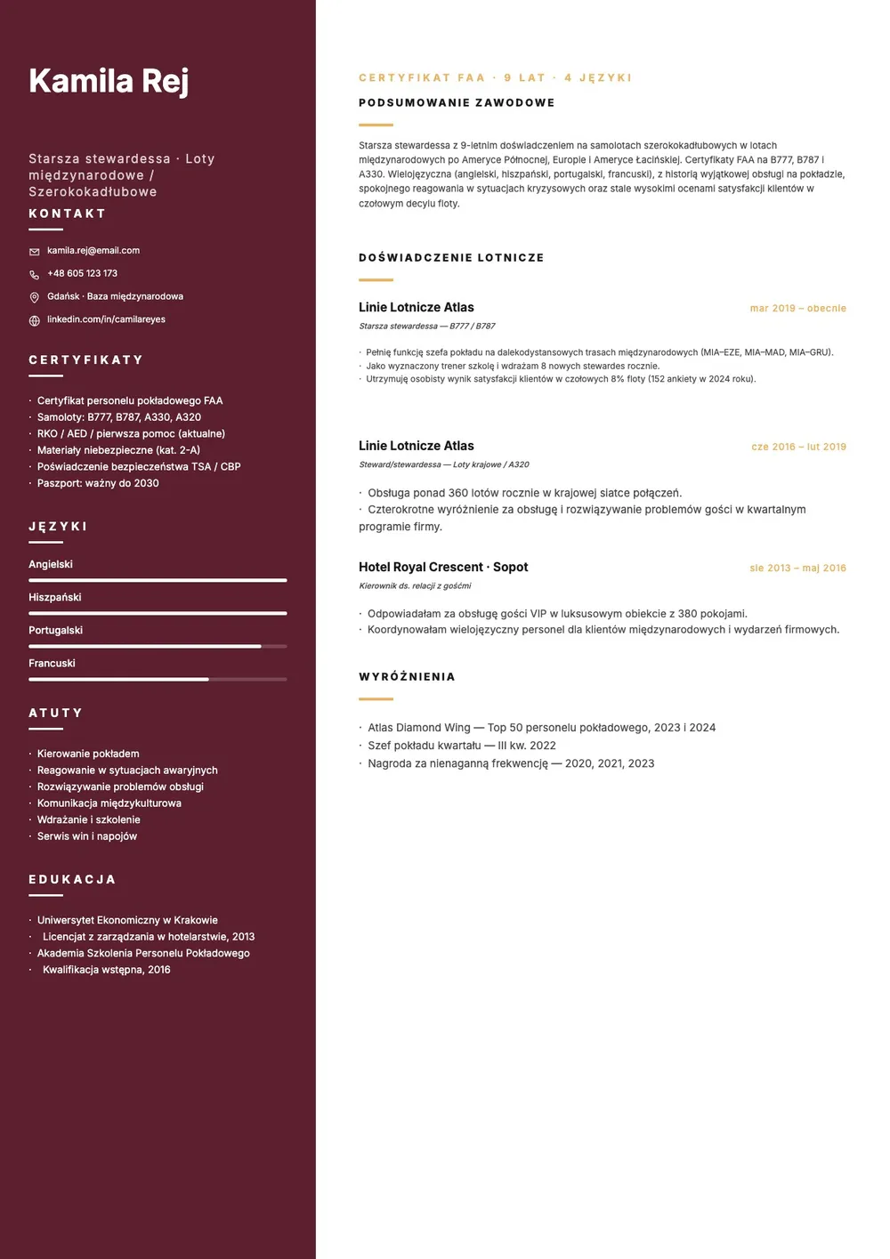 Szablon CV personelu pokładowego