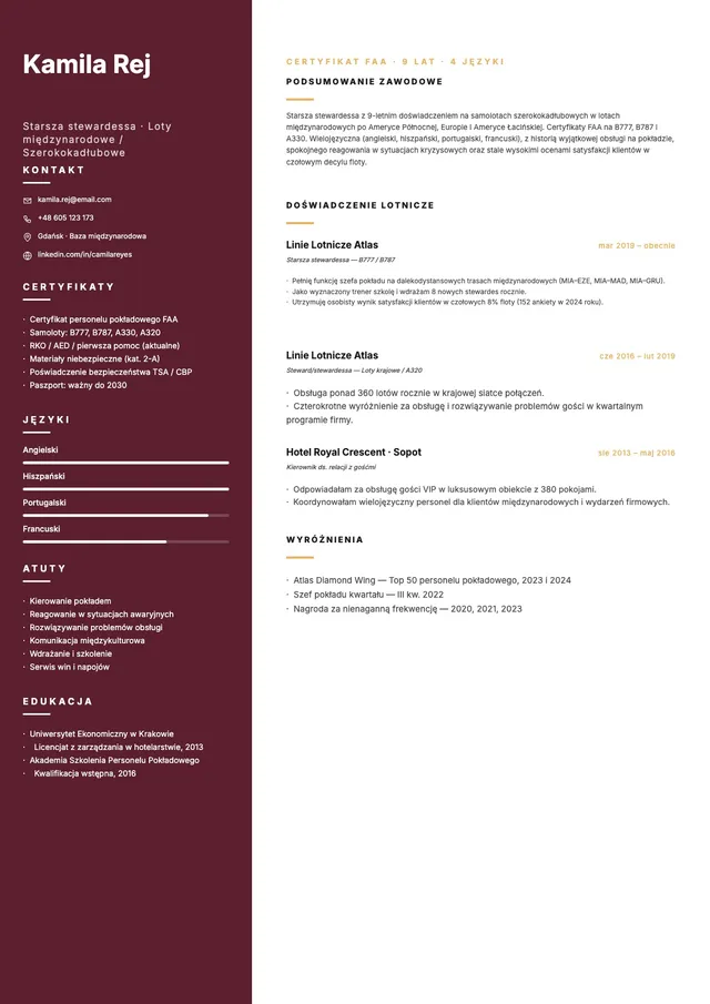 Szablon CV personelu pokładowego