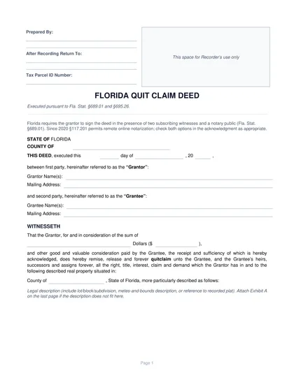 florida quit claim deed form
