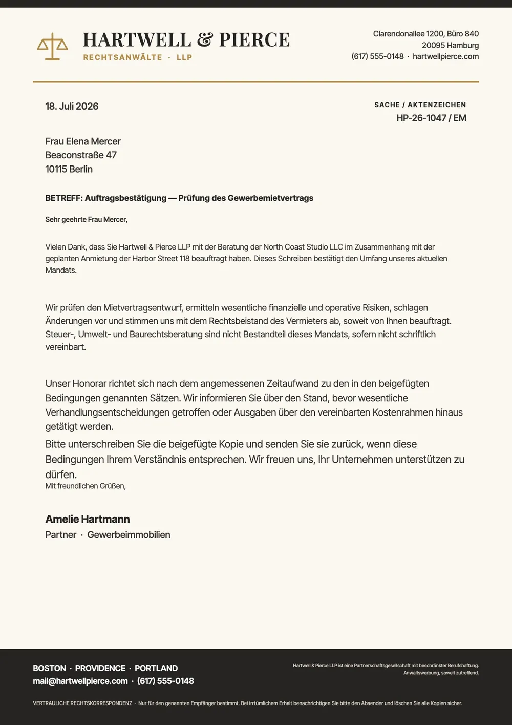 Formeller Briefkopf für Anwaltskanzleien