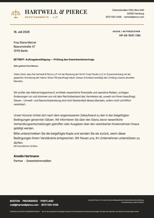 Formeller Briefkopf für Anwaltskanzleien