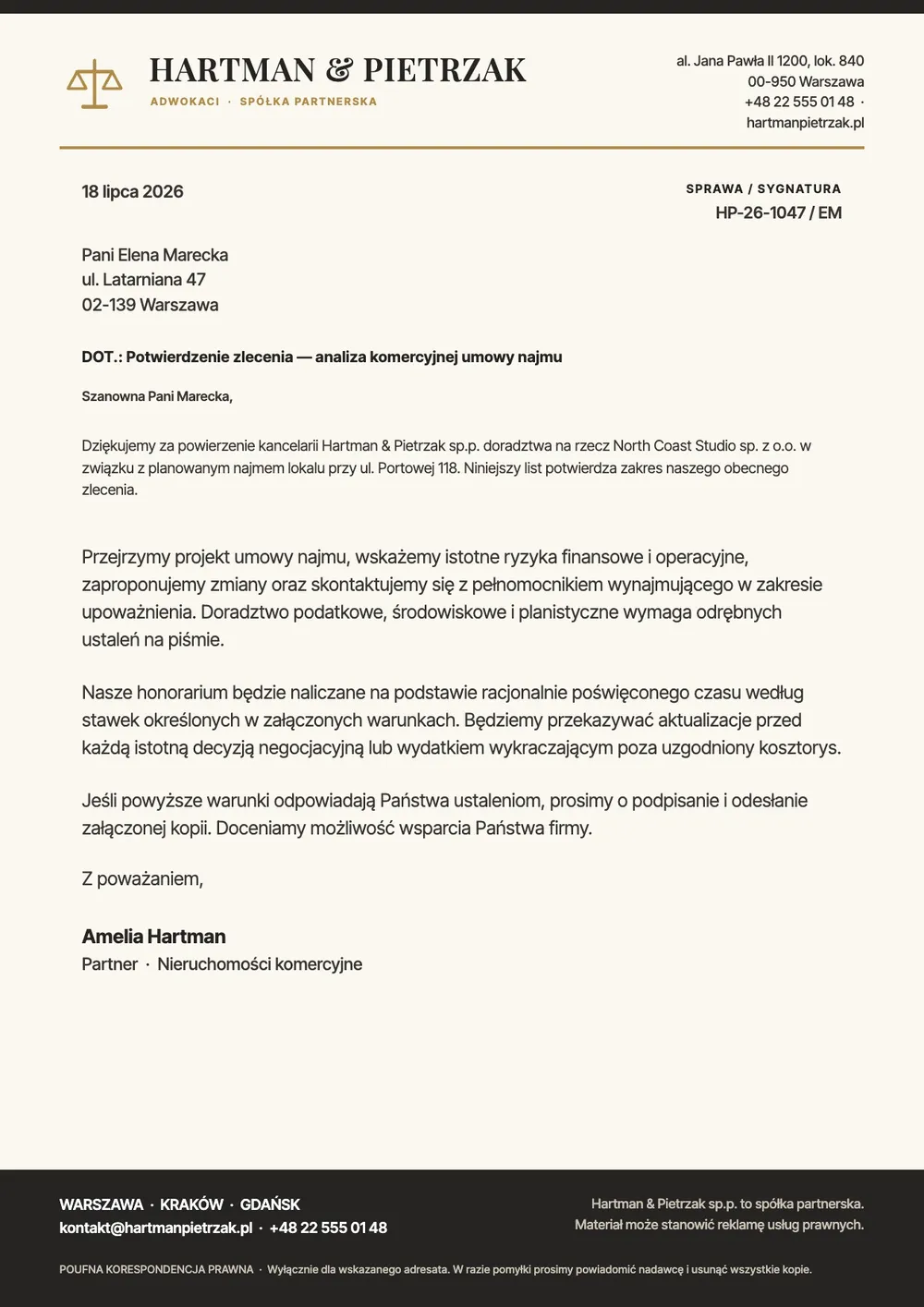 Formalny papier kancelarii prawnej – szablon