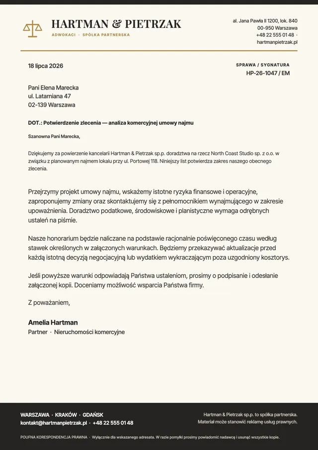Formalny papier kancelarii prawnej – szablon