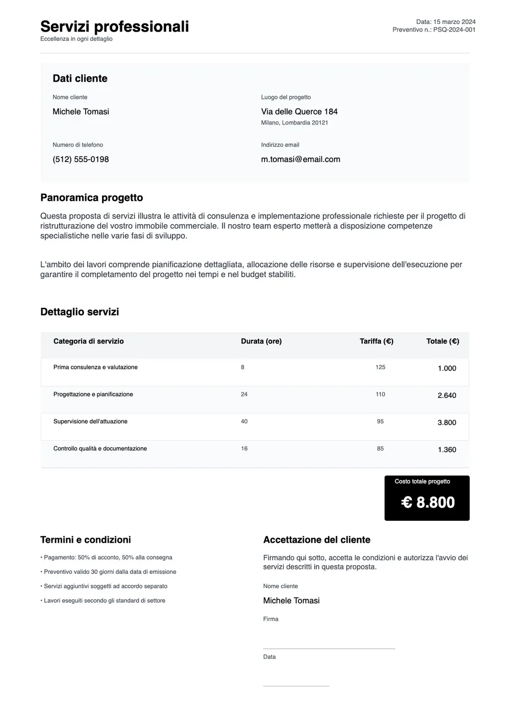 Modello di preventivo formale