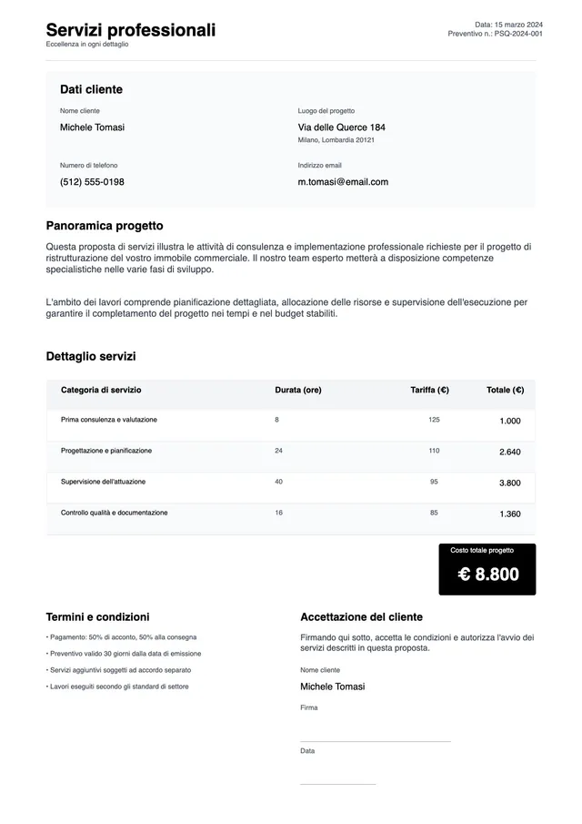 Modello di preventivo formale