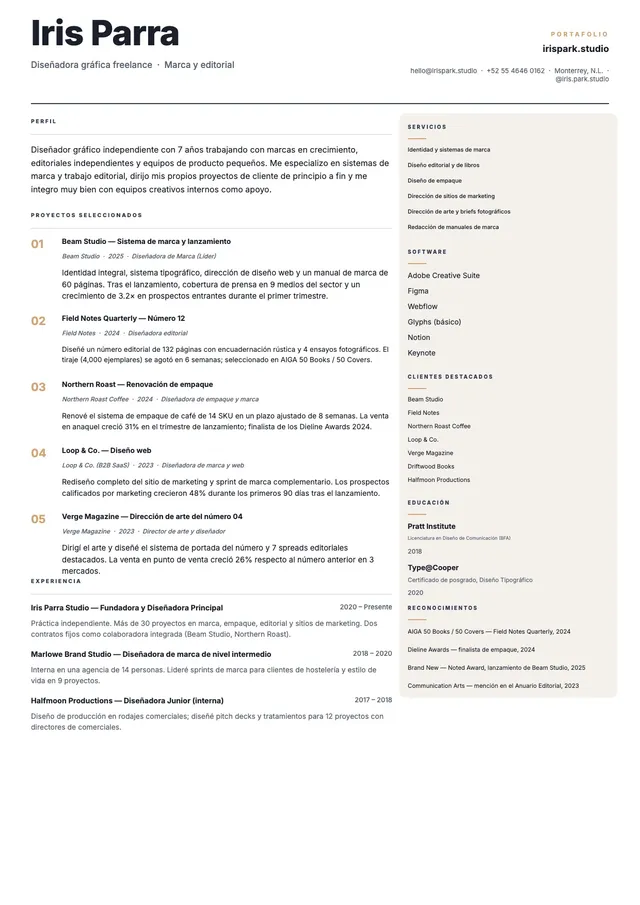 CV de diseñador gráfico freelance