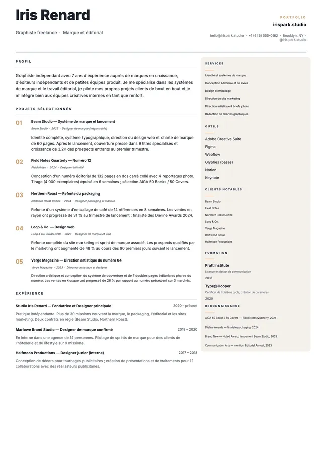 CV de graphiste indépendant