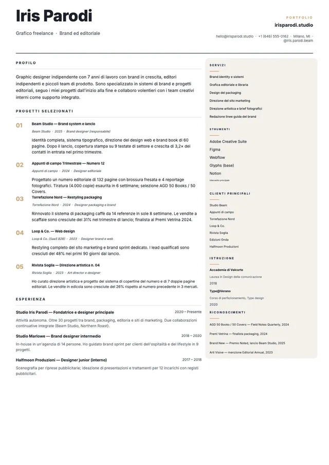 Curriculum per grafici freelance