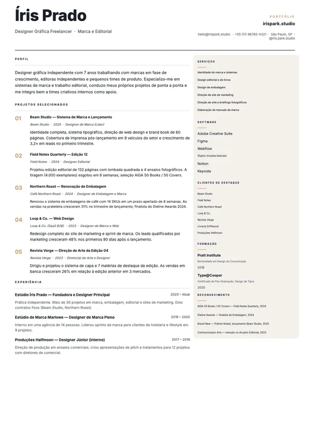 Currículo de designer gráfico freelancer
