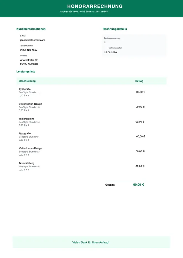 Rechnungsvorlage für Freelancer