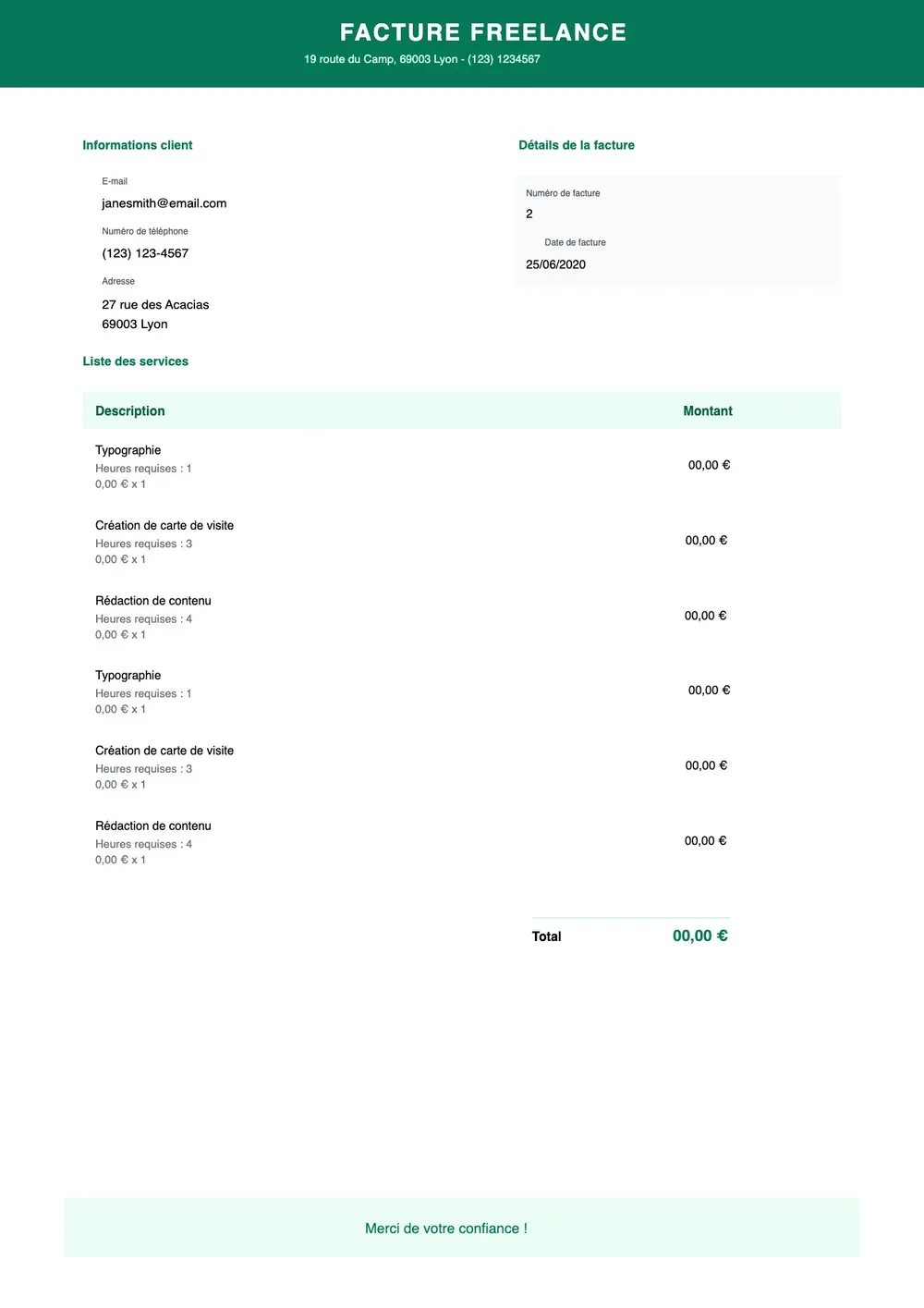 Modèle de facture freelance