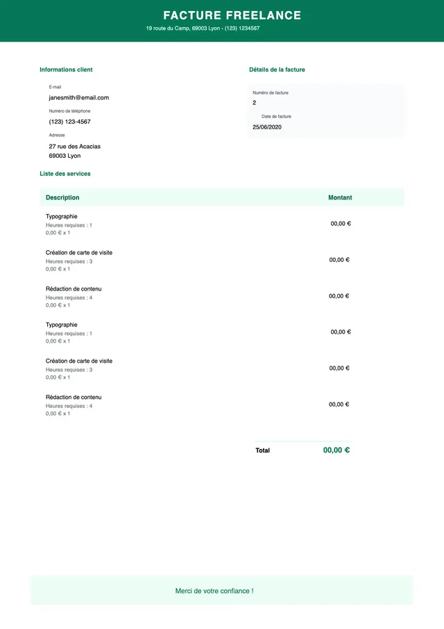 Modèle de facture freelance