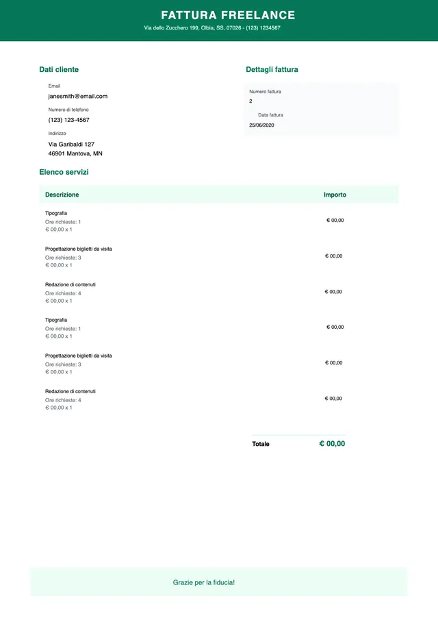 Modello di fattura per freelance