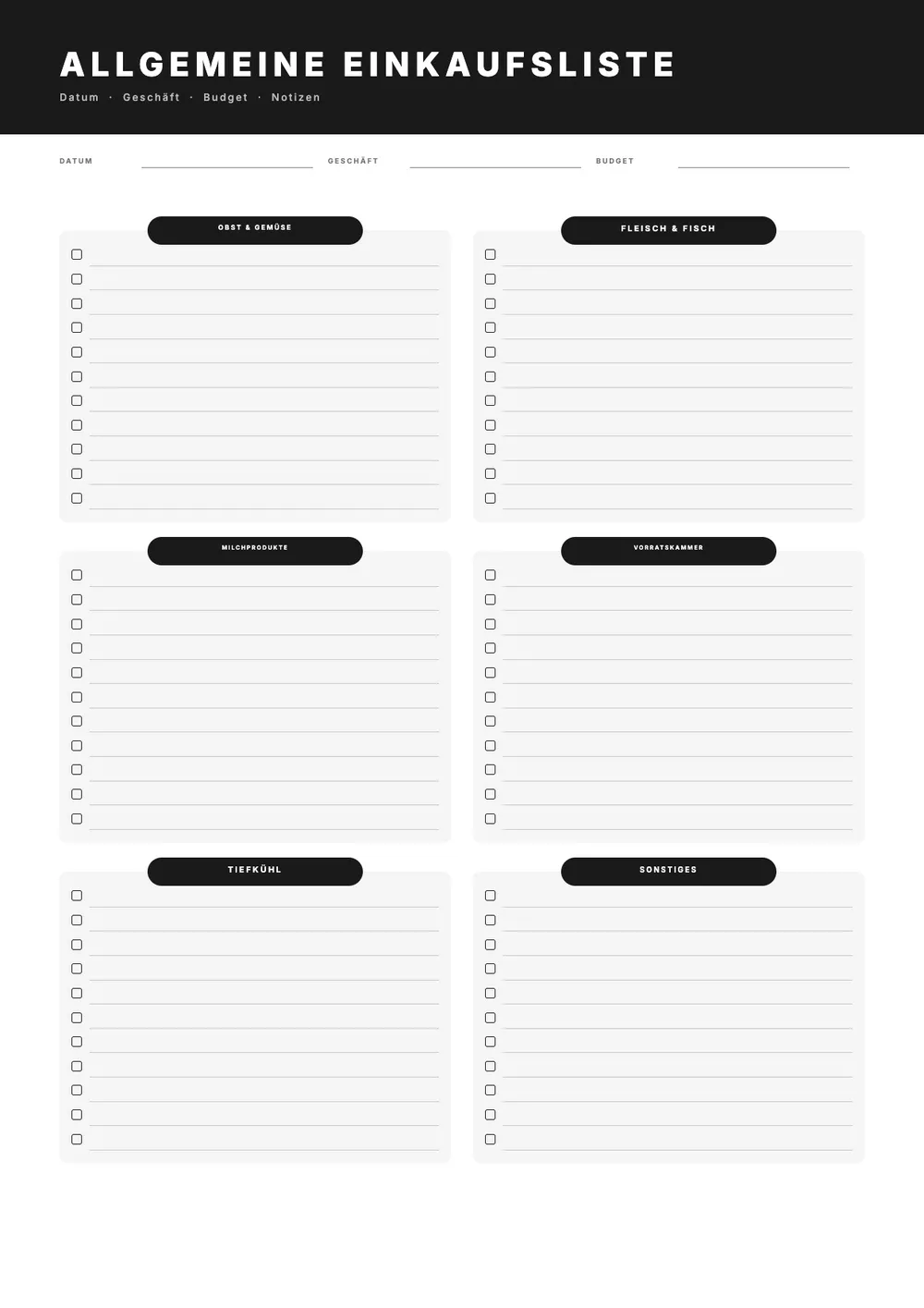 Allgemeine Einkaufsliste
