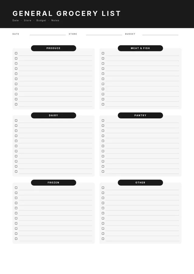 general-grocery-list form