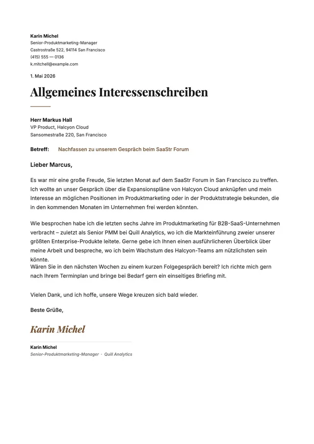 Allgemeine Interessenbekundung