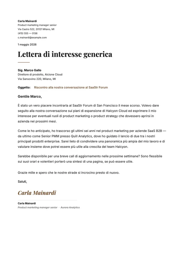 Lettera di interesse generica
