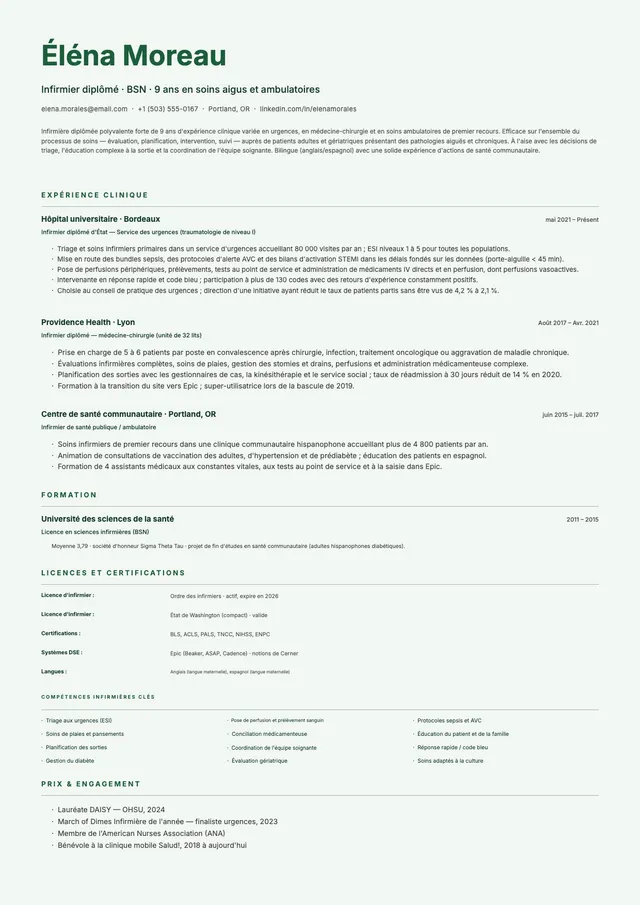 CV d'infirmier généraliste