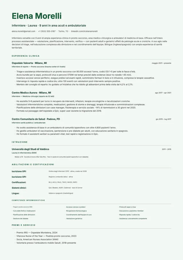 Curriculum generico per infermieri