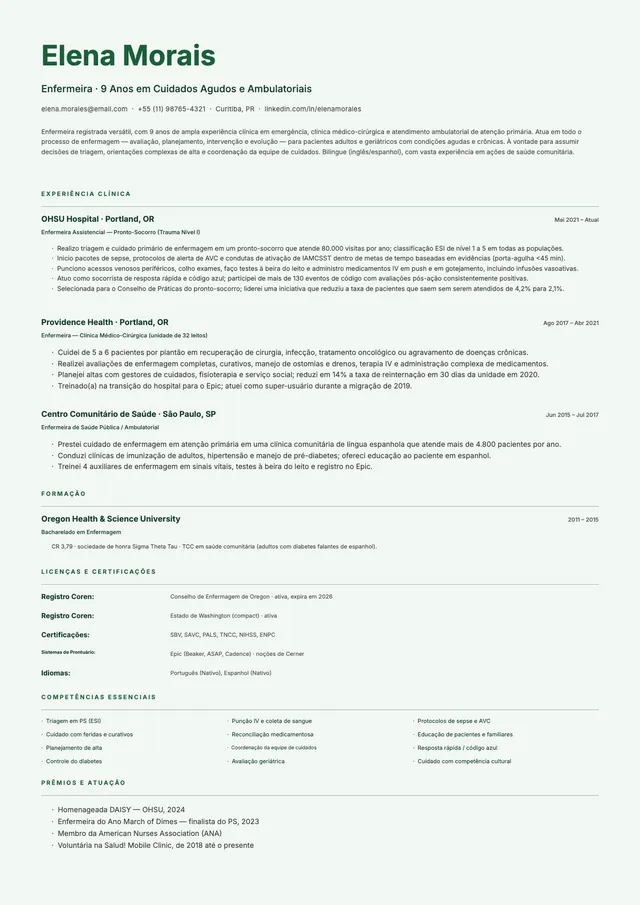 Modelo de currículo para enfermeiro generalista