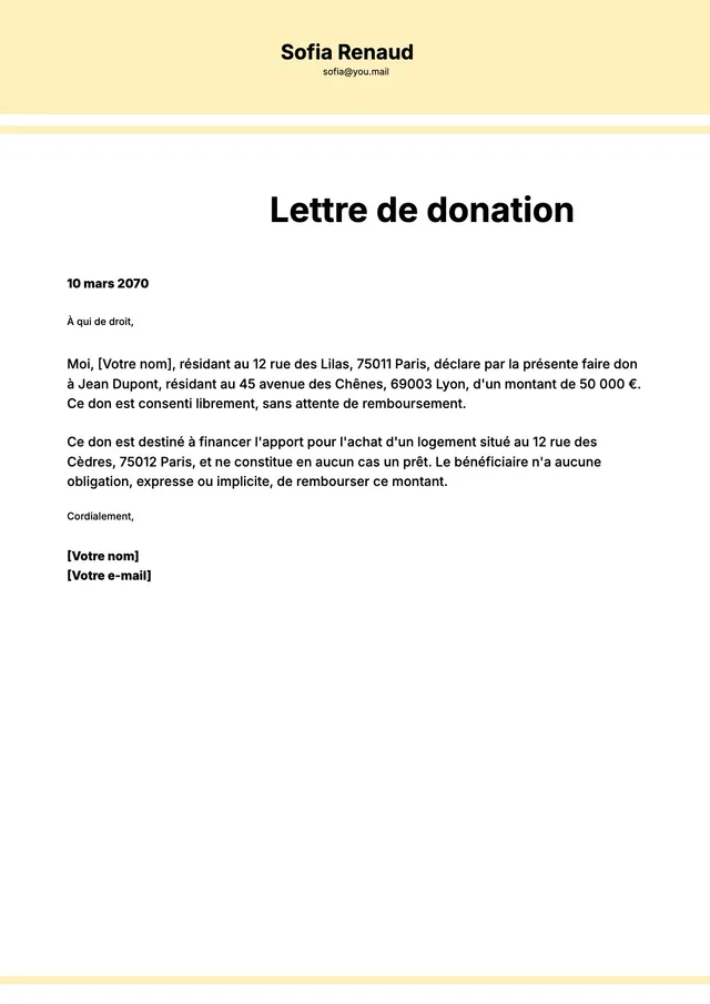 Modèle d'attestation de don